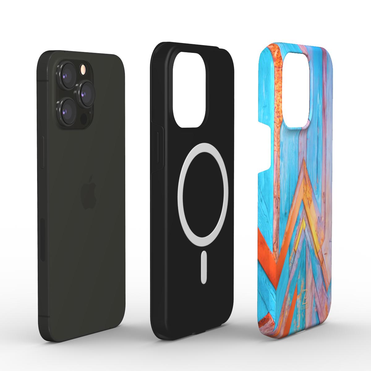 Phone tough case (MagSafe): Turquoise Rustic Wood