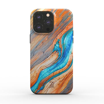Phone tough case (MagSafe): Azure Flow Rustic Timber