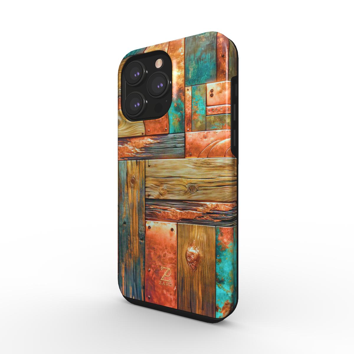 Phone tough case:  Copper Plated Wood