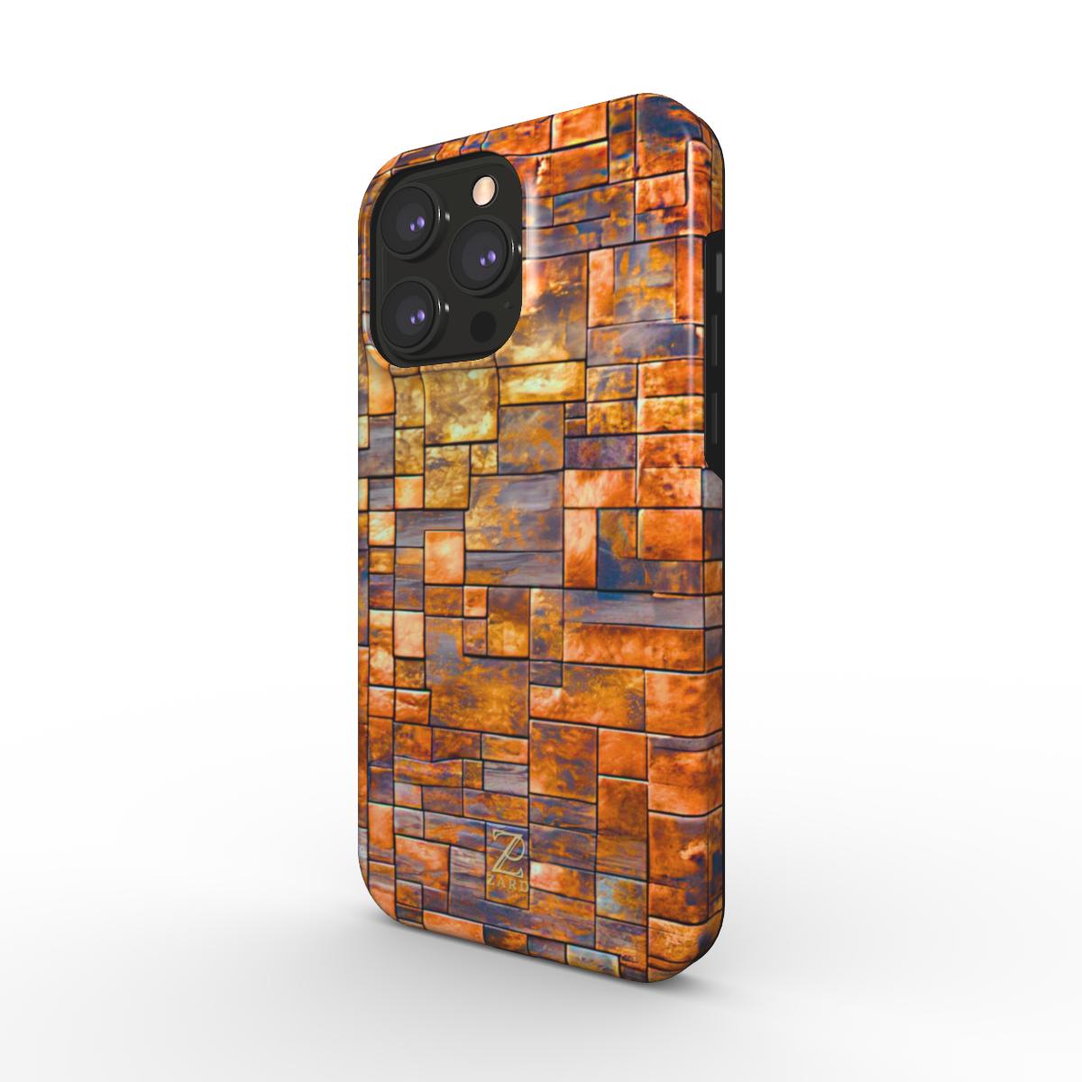 Phone tough case (MagSafe): Brass Rustic Blocks