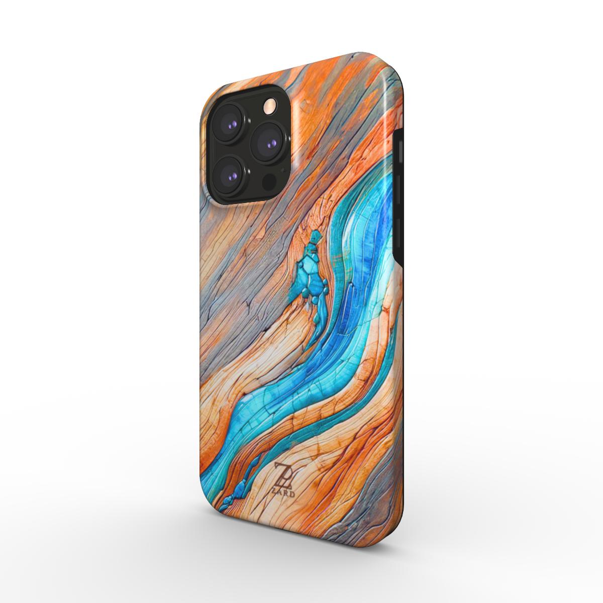 Phone tough case (MagSafe): Azure Flow Rustic Timber