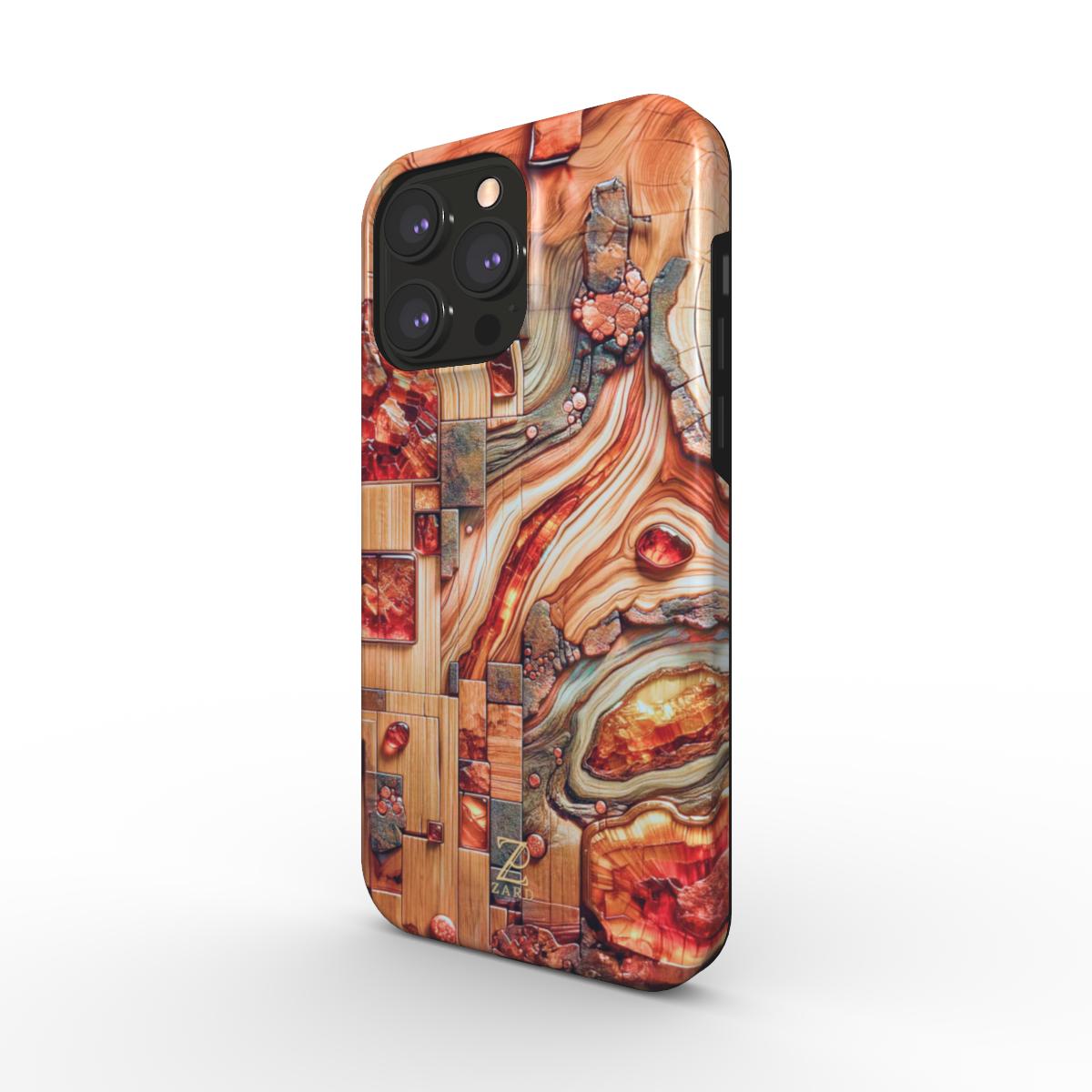 Phone tough case (MagSafe): Amber Mosaic Timber