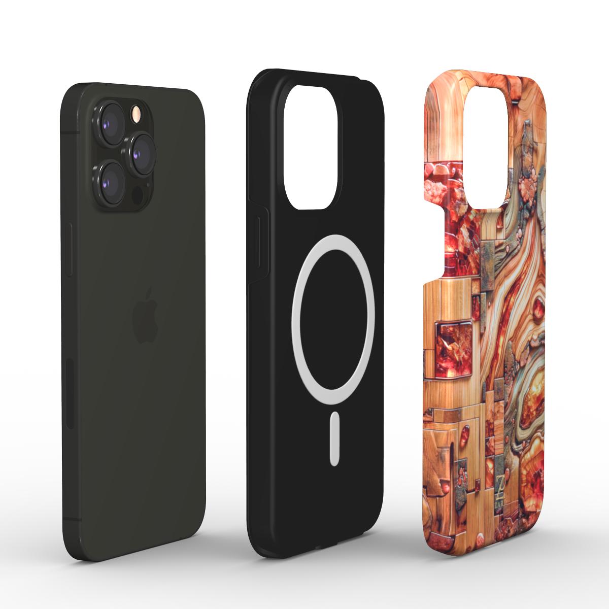 Phone tough case (MagSafe): Amber Mosaic Timber