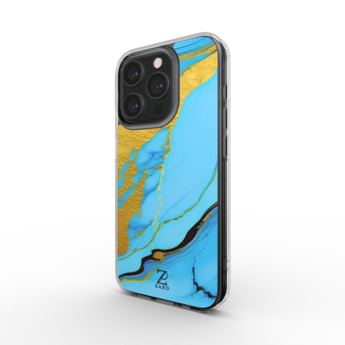 Phone clear case: Azure Golden Marble