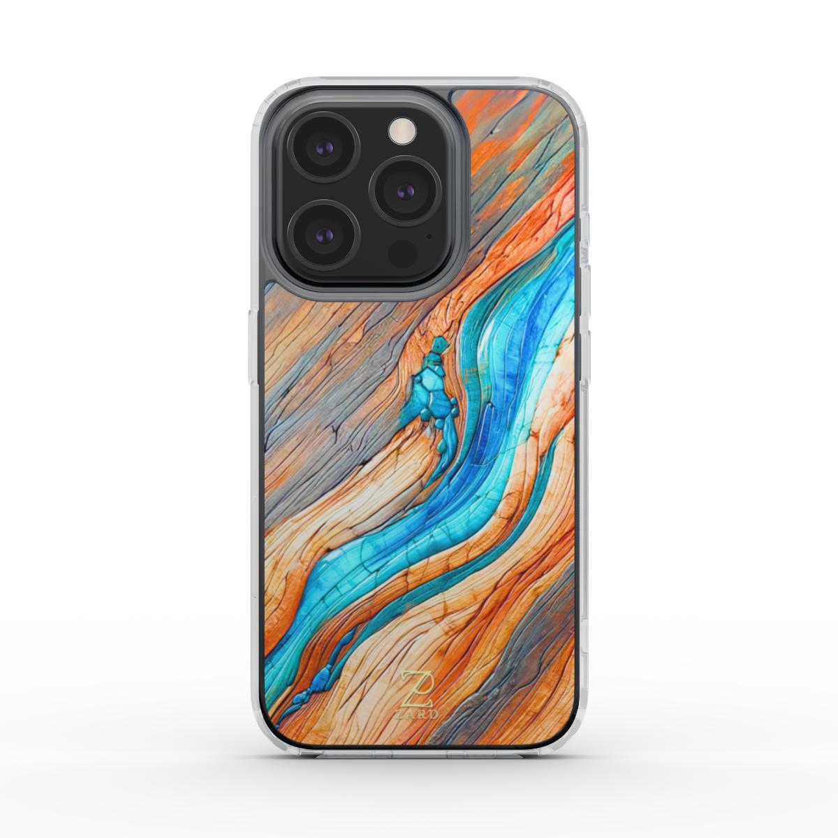 Phone clear case (MagSafe): Azure Flow Rustic Timber
