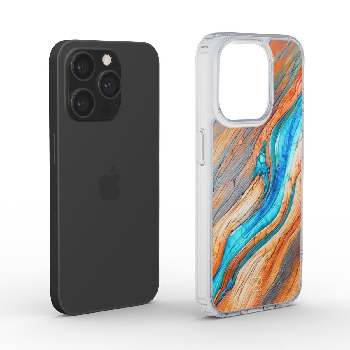 Phone clear case (MagSafe): Azure Flow Rustic Timber